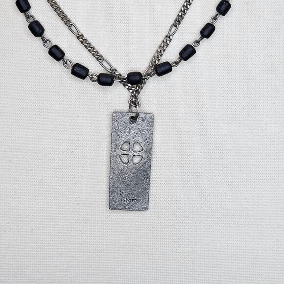 Cross Necklace Unisex Double Layer Metal Tag Black Silvertone 20 in long AERO - Picture 3 of 9